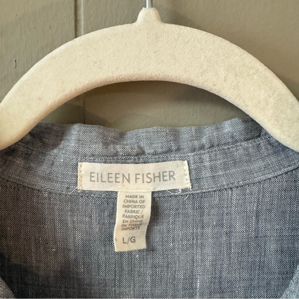 Eileen Fisher Organic Linen Tunic Popover Shirt Dress Chambray Blue‎ Size LG - Picture 8 of 12